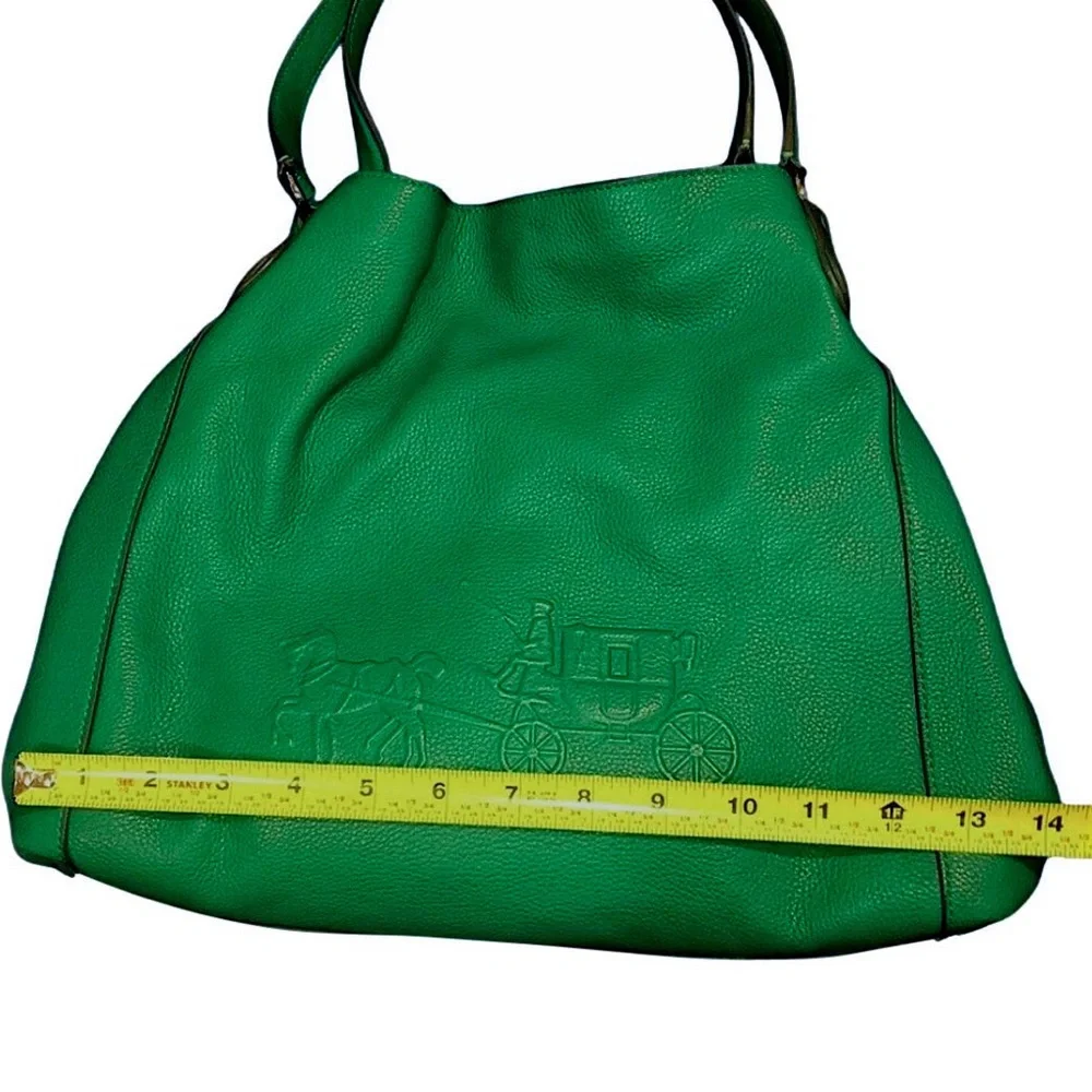 COACH Edie Green Leather Horse and Carriage Embossed Three Section Shoulder Bag